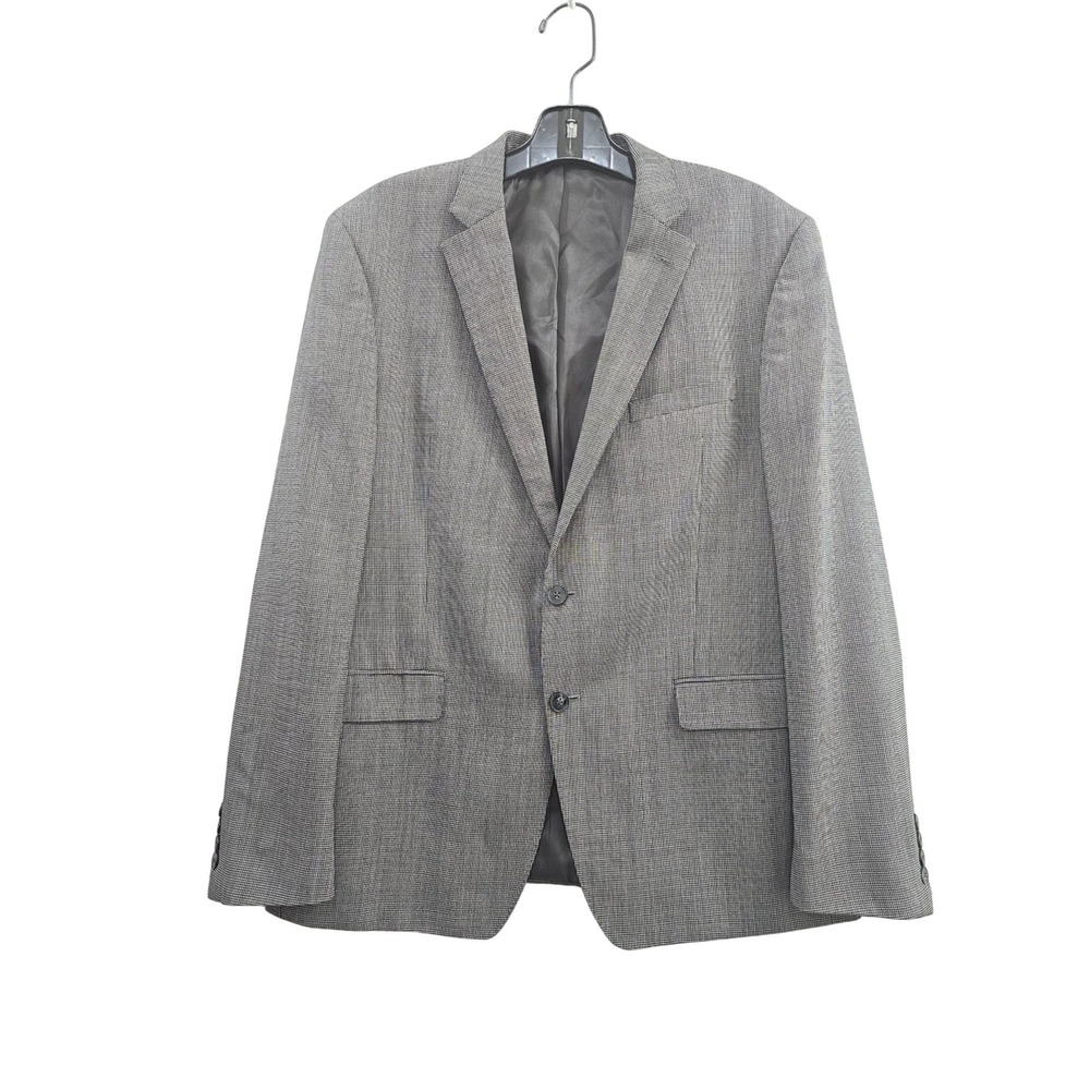 Calvin Klein Suit Jacket Blazer Mens 46R Grey Micro Pattern 100% Wool Two Button